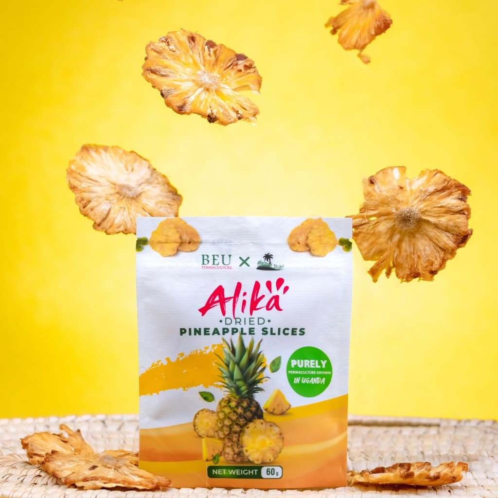 Alika dried pineapple slices — golden brown, sun-ripened, on a light surface