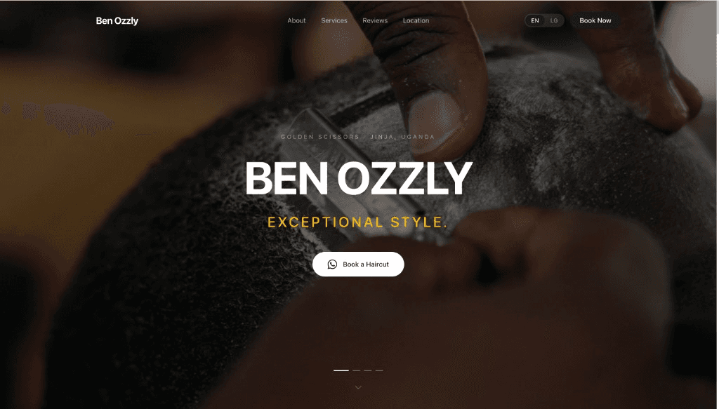 Screenshot der Ben-Ozzly-Website: Startseite