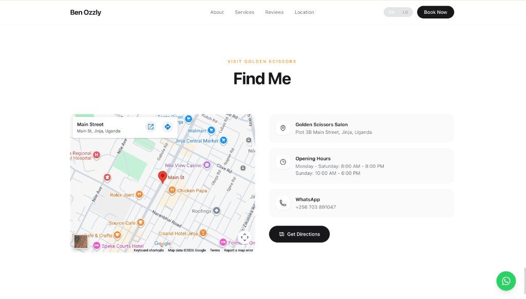 Screenshot der Ben-Ozzly-Website: Location