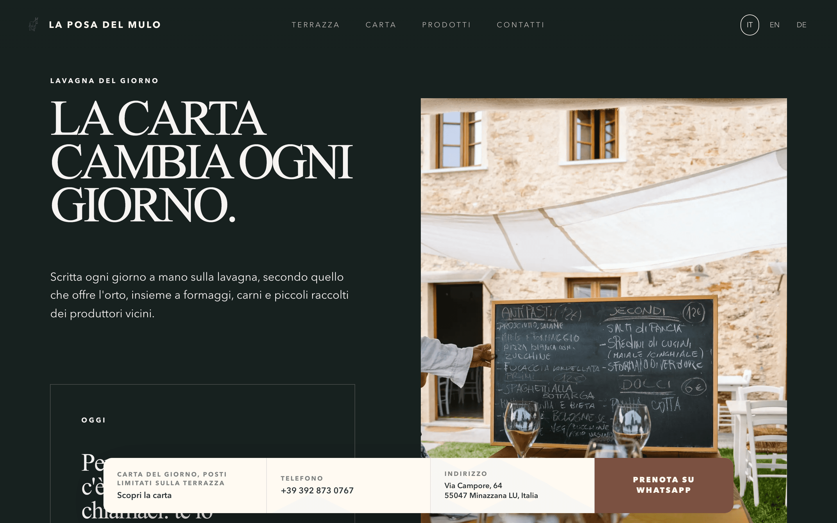 Screenshot der La-Posa-del-Mulo-Website: Speisekarte