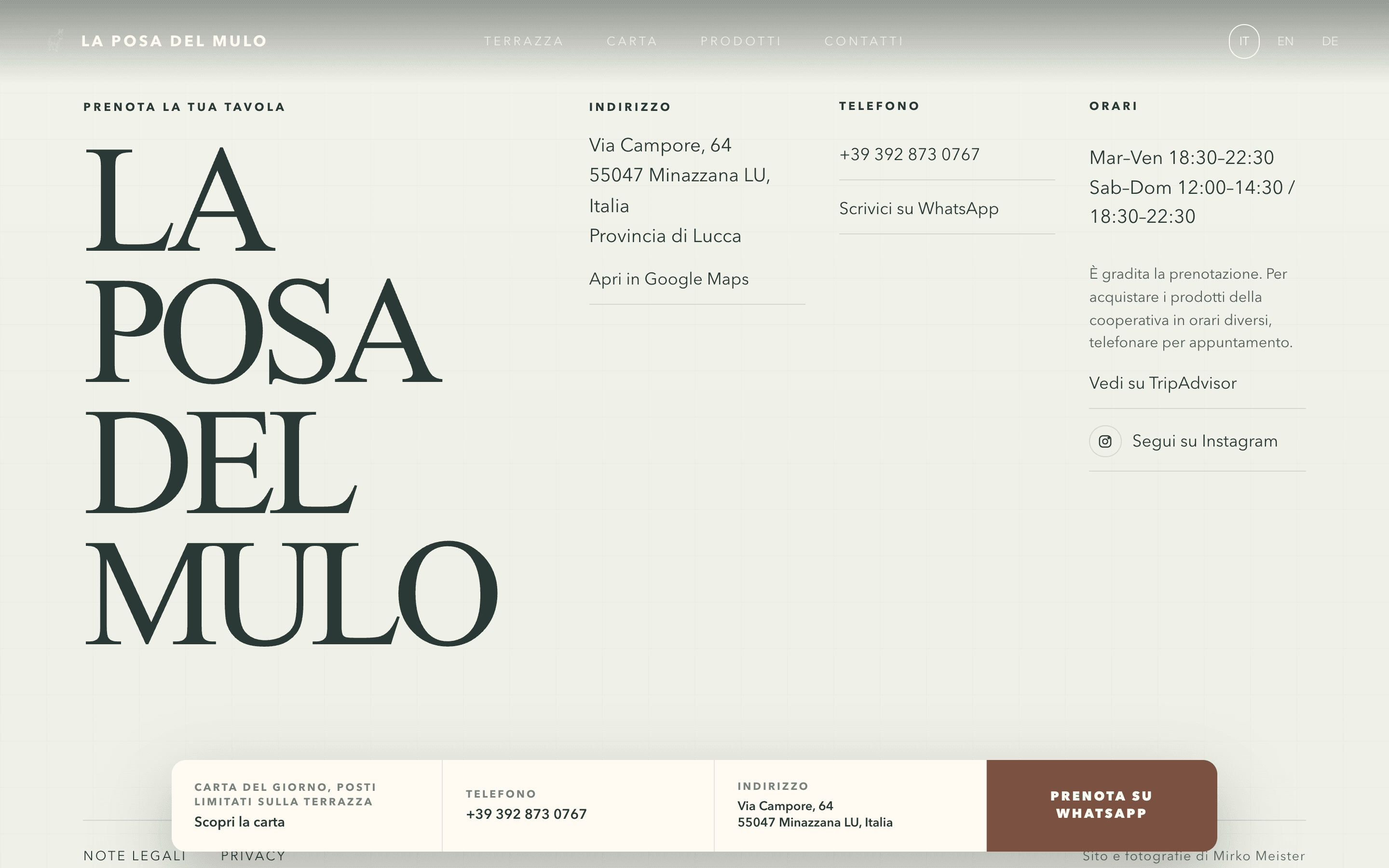 Screenshot der La-Posa-del-Mulo-Website: Kontakt